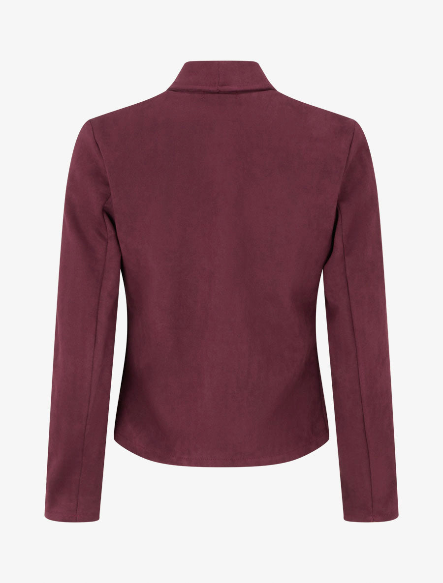Chaqueta de ante con bolsillos decorativos con cremallera. - Ciruela