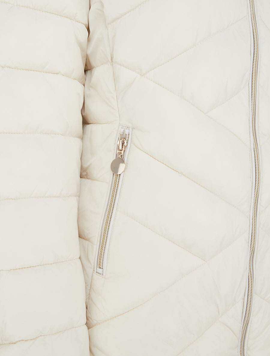 Doudoune matelassée à capuche fourrure synthétique - Crème - 3