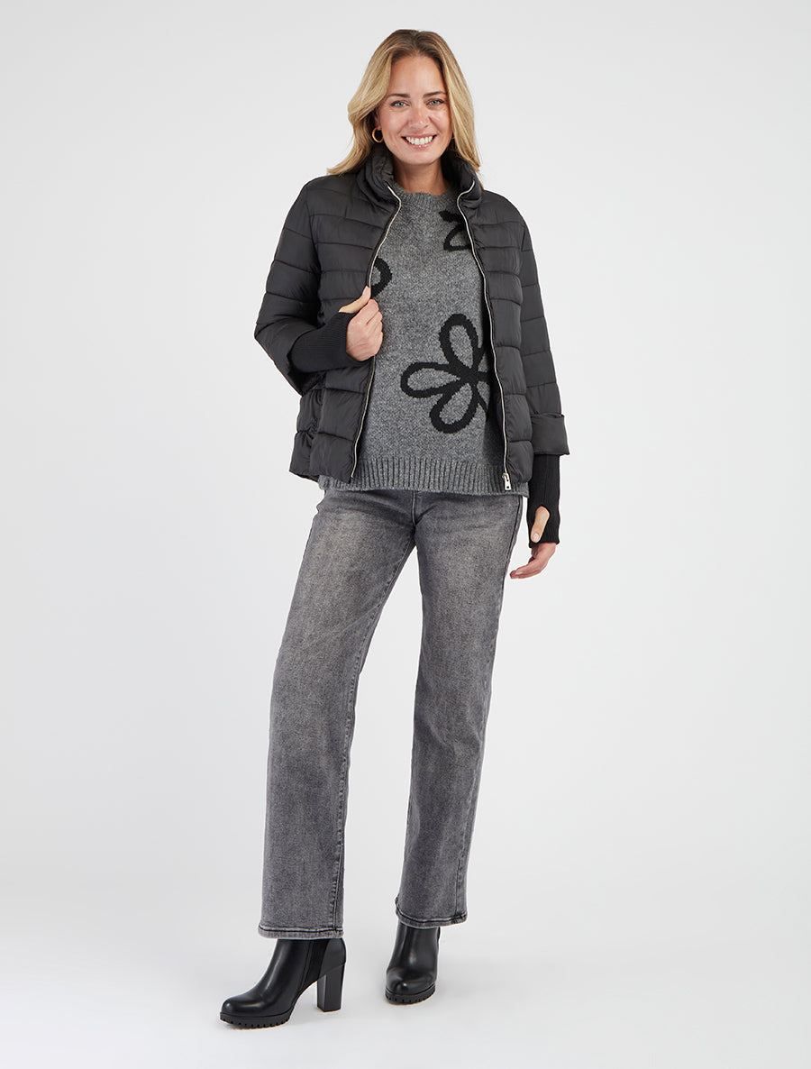 Chaqueta corta con mangas acanaladas - Negro