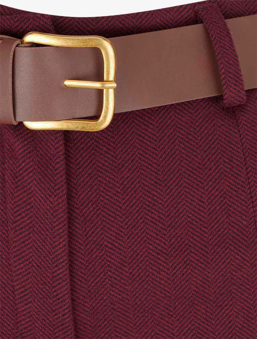 Pantalón ancho estampado de espiguilla - Burdeos