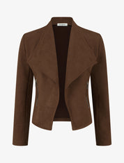 Chaqueta de ante con bolsillos decorativos con cremallera. - Marrón