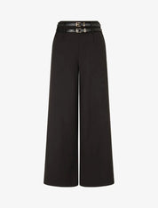 Pantalon wide leg à double ceintures - Noir - 1