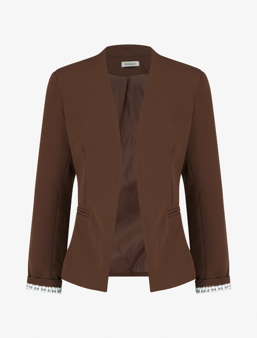 Chaqueta recta con hombreras - Marrón