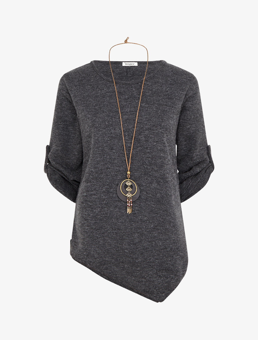 Pull droit à bords asymétriques - Gris foncé - 1