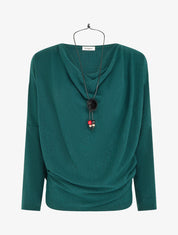 Pull fin uni à col bénitier - Vert sapin - 1