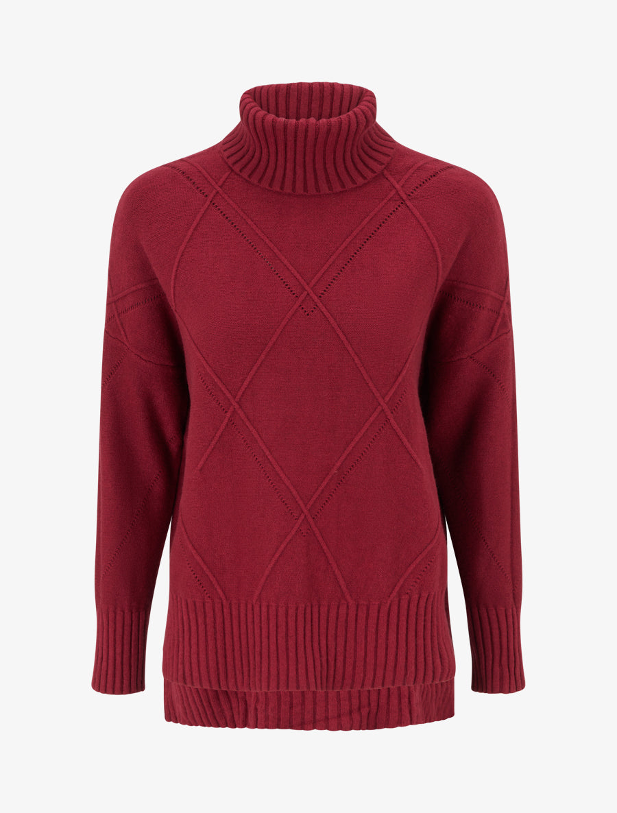 Pull uni à motif texturé géométrique - Bordeaux - 1