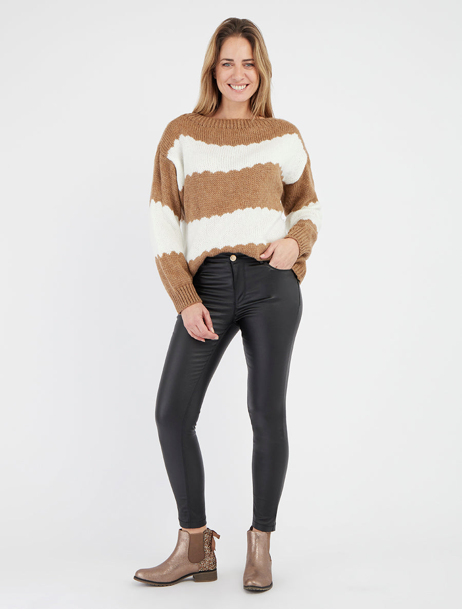 Suéter de punto de rayas bicolor - Camello