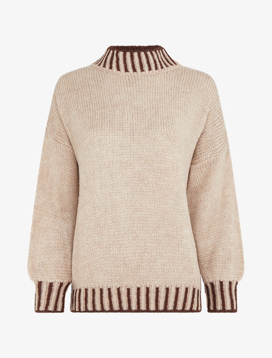 Pull en maille à col montant - Beige foncé - 1