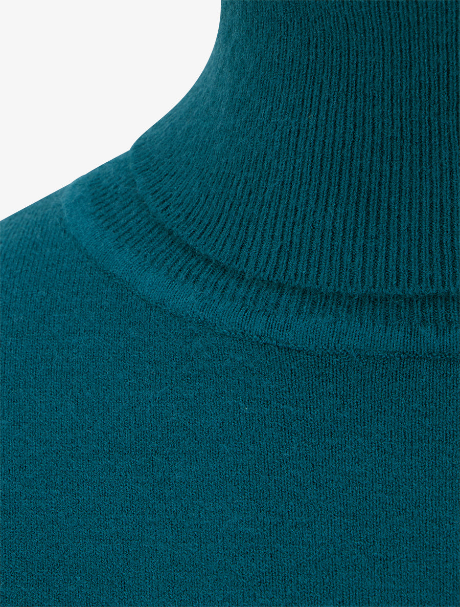 Pull fin à col roulé et boutons décoratifs - Bleu canard - 3