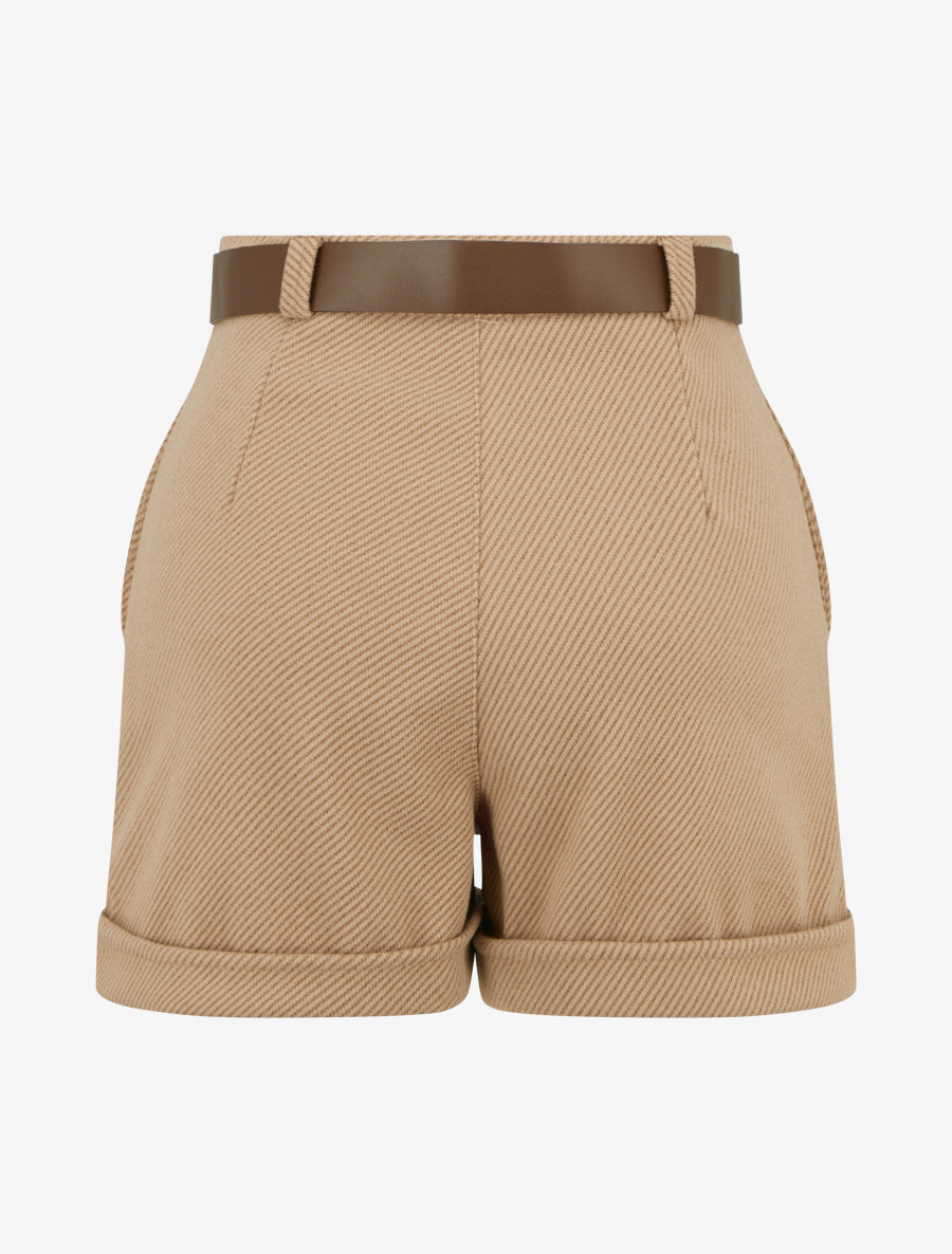 Short droit à ourlet et ceinture - Camel - 2
