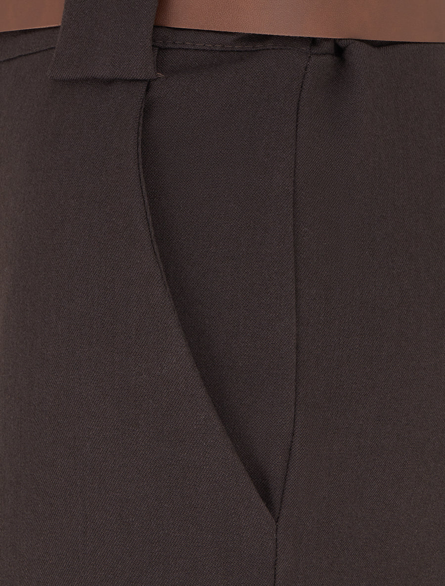 Pantalon droit fluide uni - Marron - 3
