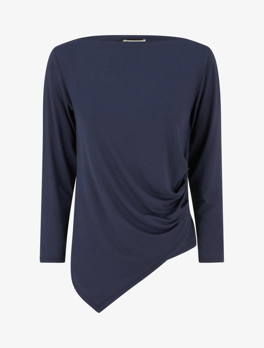 Top uni asymétrique à col rond - Marine - 1