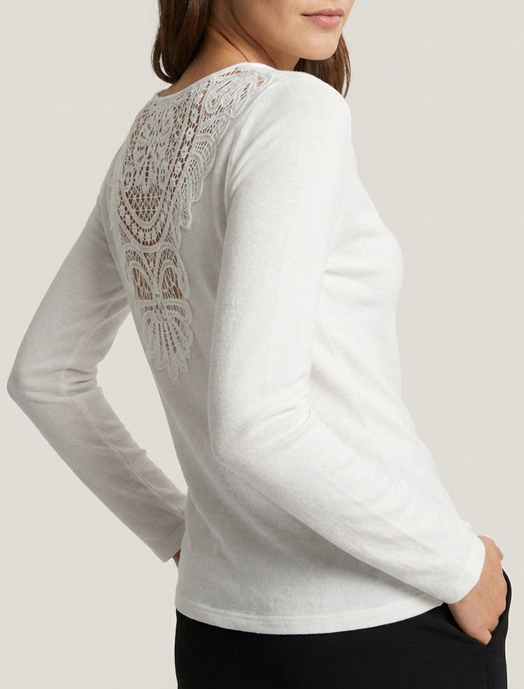 Suéter con espalda bordada y cuello drapeado - Blanco