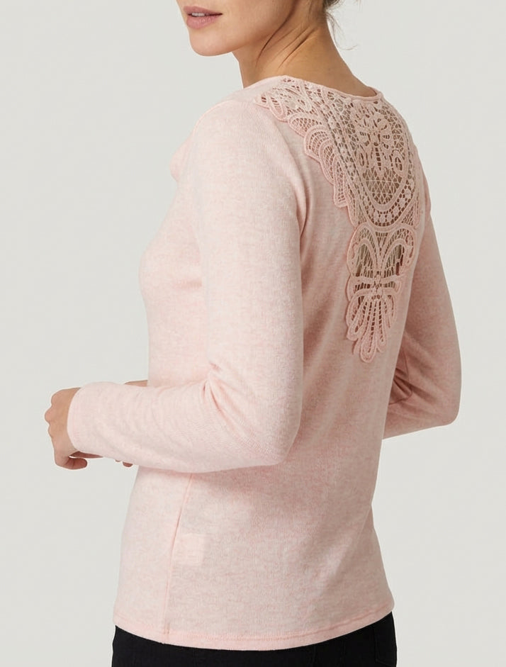 Suéter con espalda bordada y cuello drapeado - Rosa