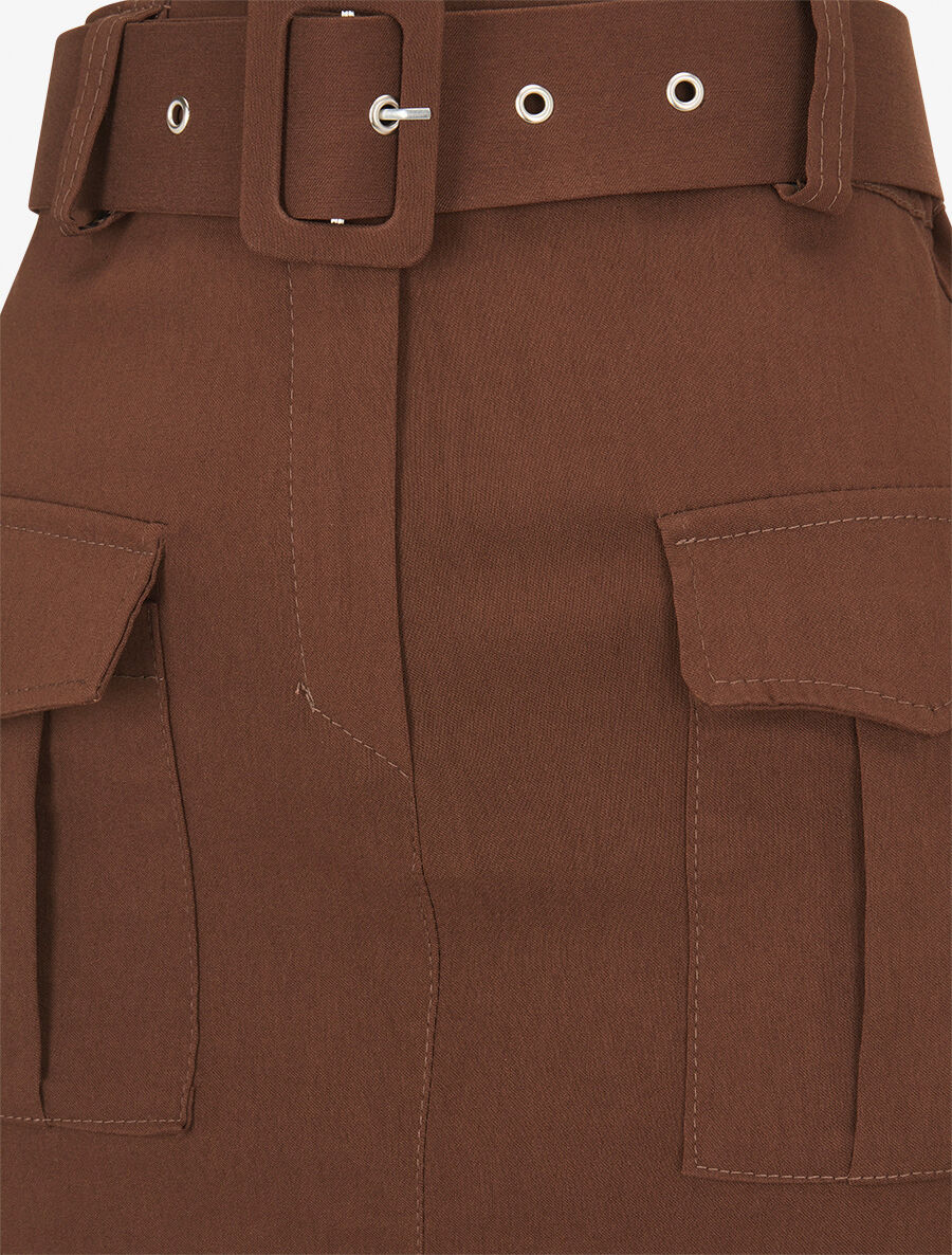 Jupe droite fendue à poches - Marron - 3