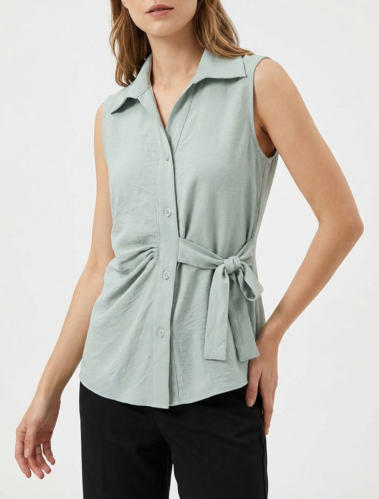 Blusa sin mangas efecto drapeado - Verde agua