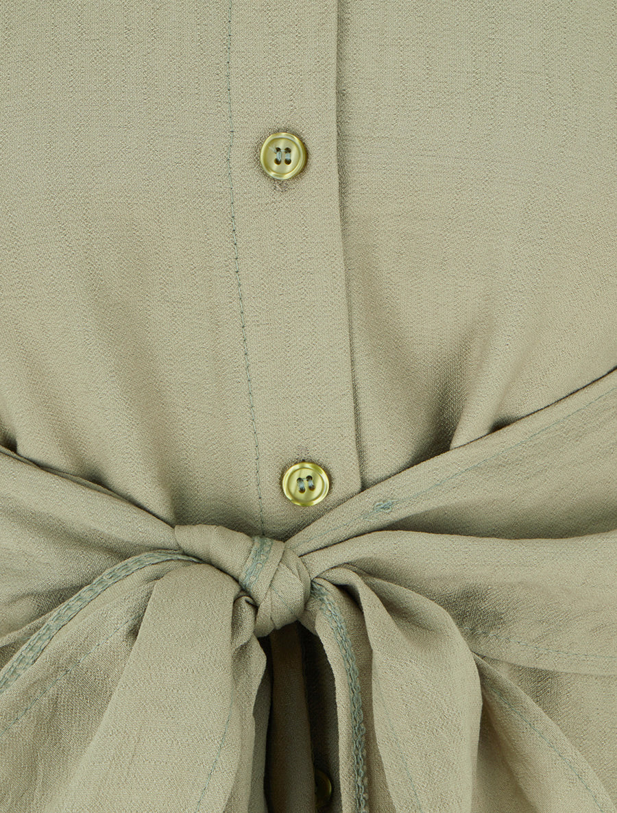 Robe chemise sans manches à liens à nouer - Vert olive - 3