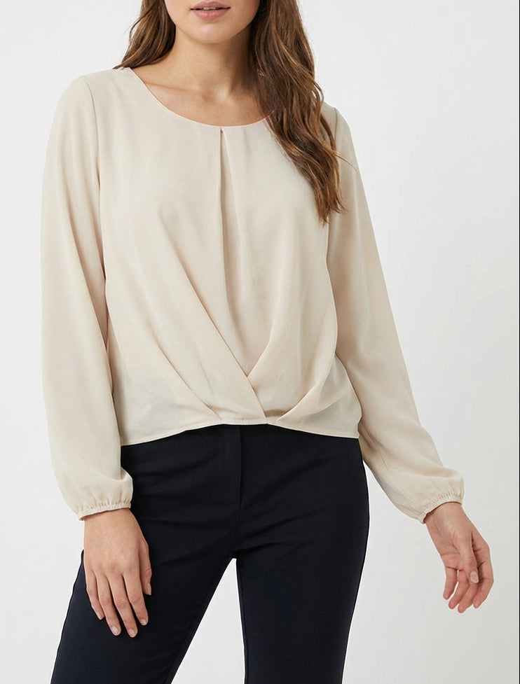 Blusa de gasa con efecto drapeado - Beis
