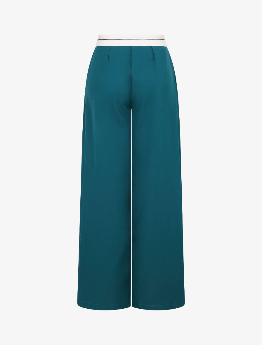 Pantalon wide leg à taille contrastante - Bleu canard - 2