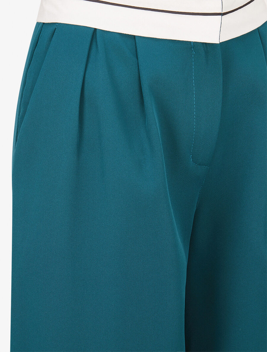 Pantalon wide leg à taille contrastante - Bleu canard - 3