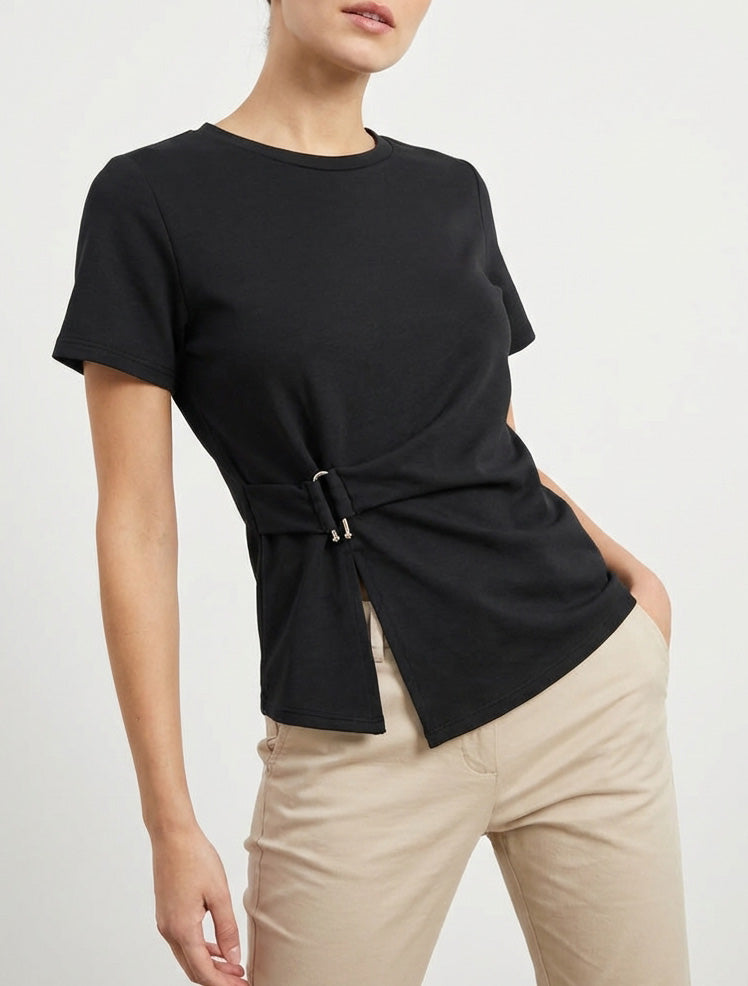 Top de mangas cortas con hebilla - Negro