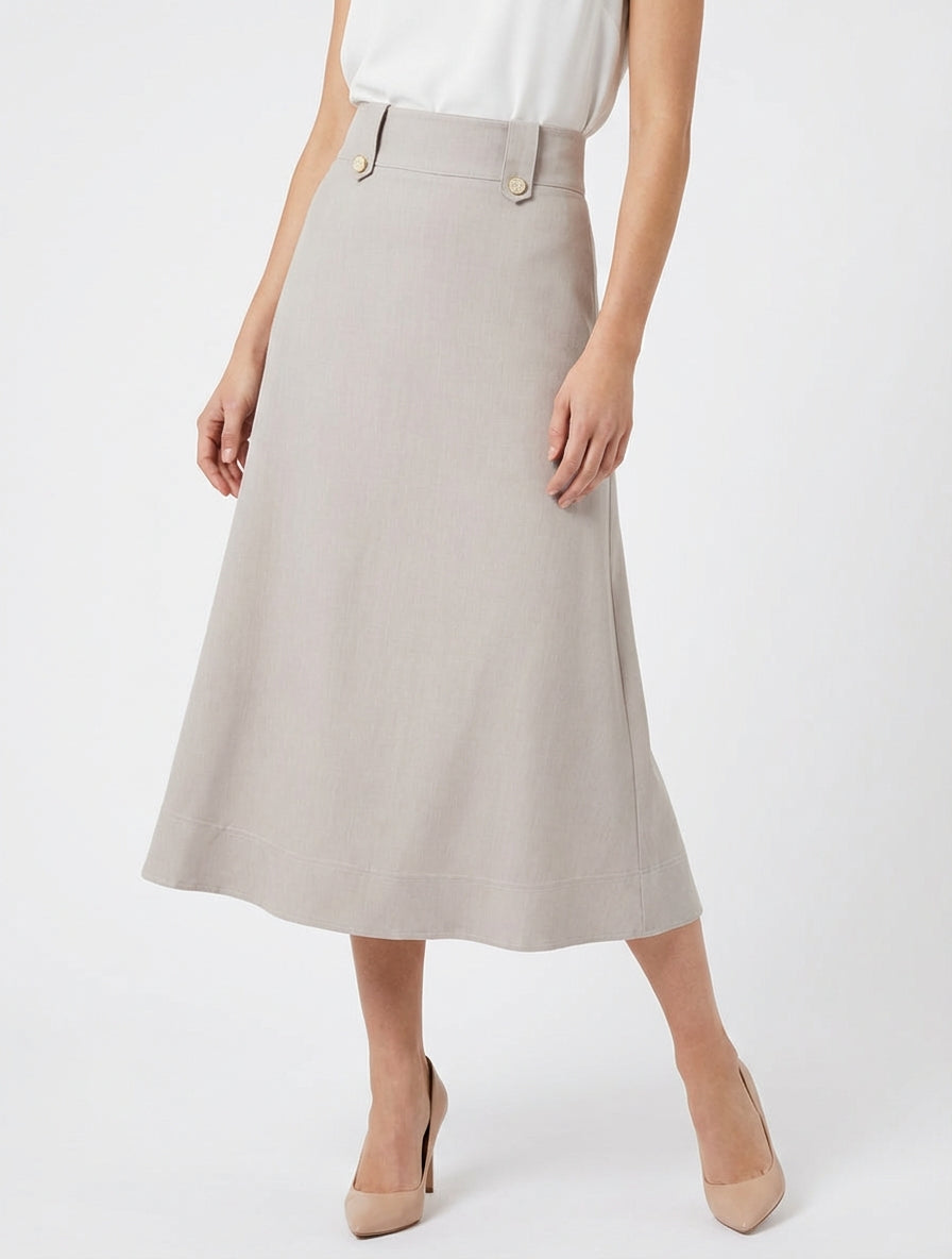 Falda midi con botones decorativos - Topo claro