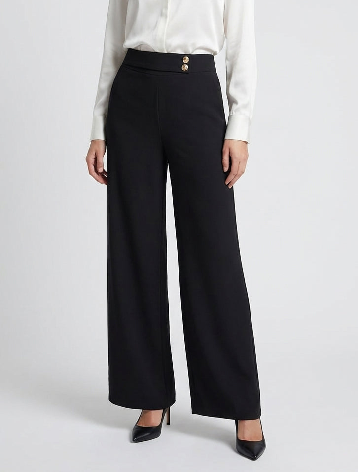 Pantalón holgado con correa y botones - Negro