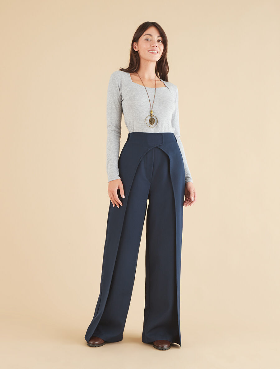 Pantalon à large pans superposés - Marine - 4