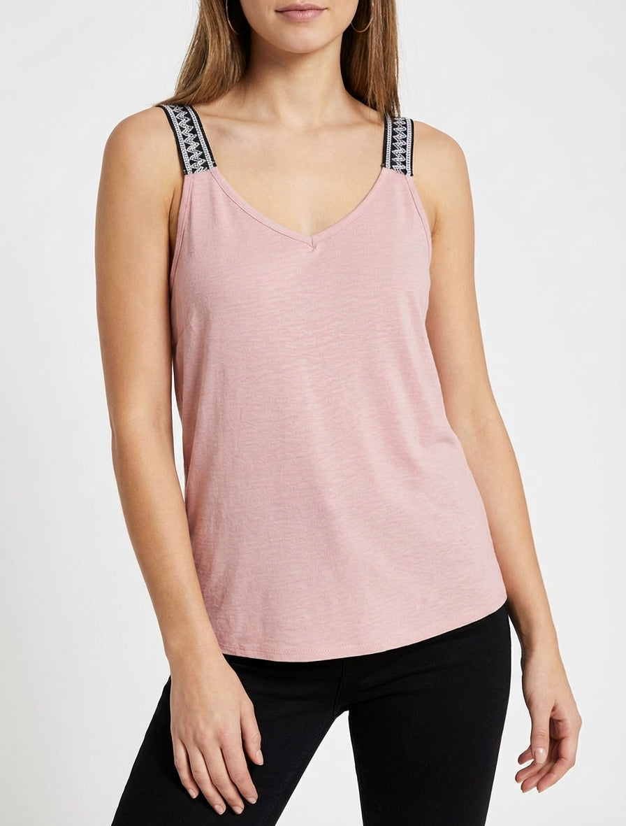 Camiseta sin mangas lisa con tirantes de fantasía - Rosa