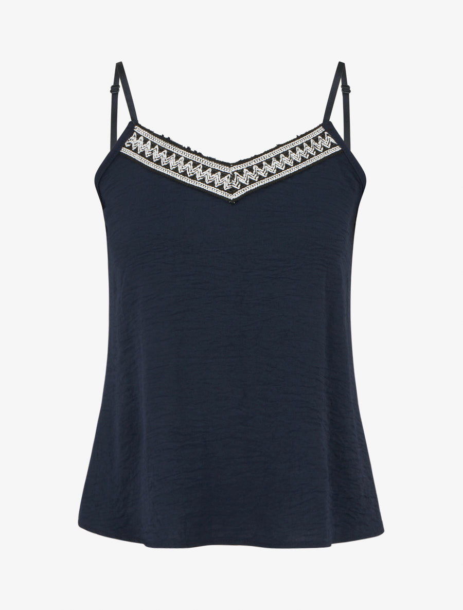 Caraco à col V brodé - Marine - 1