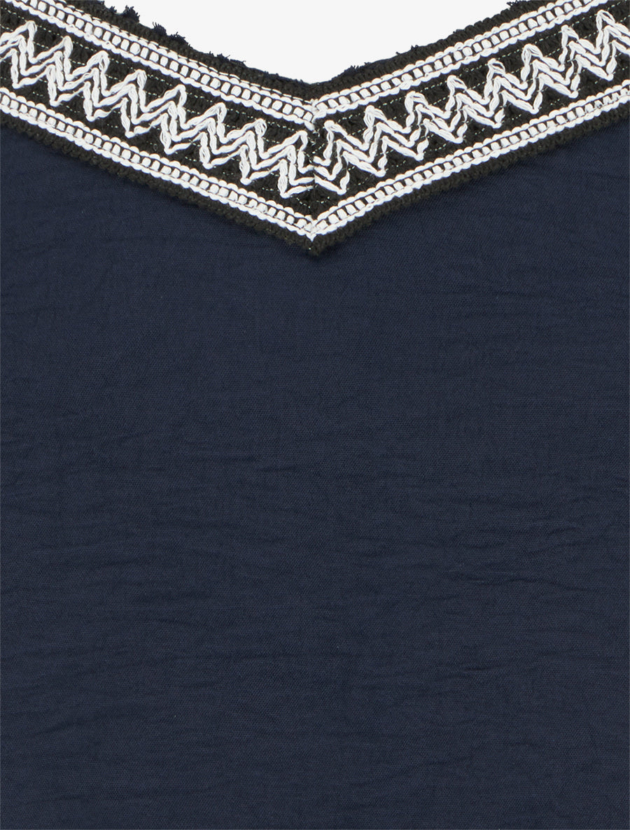 Caraco à col V brodé - Marine - 3