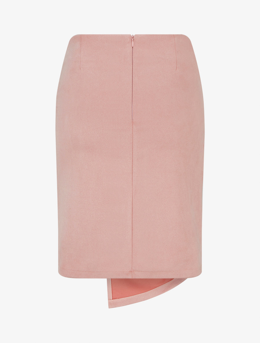 Falda recta de ante efecto trenzado - Rosa