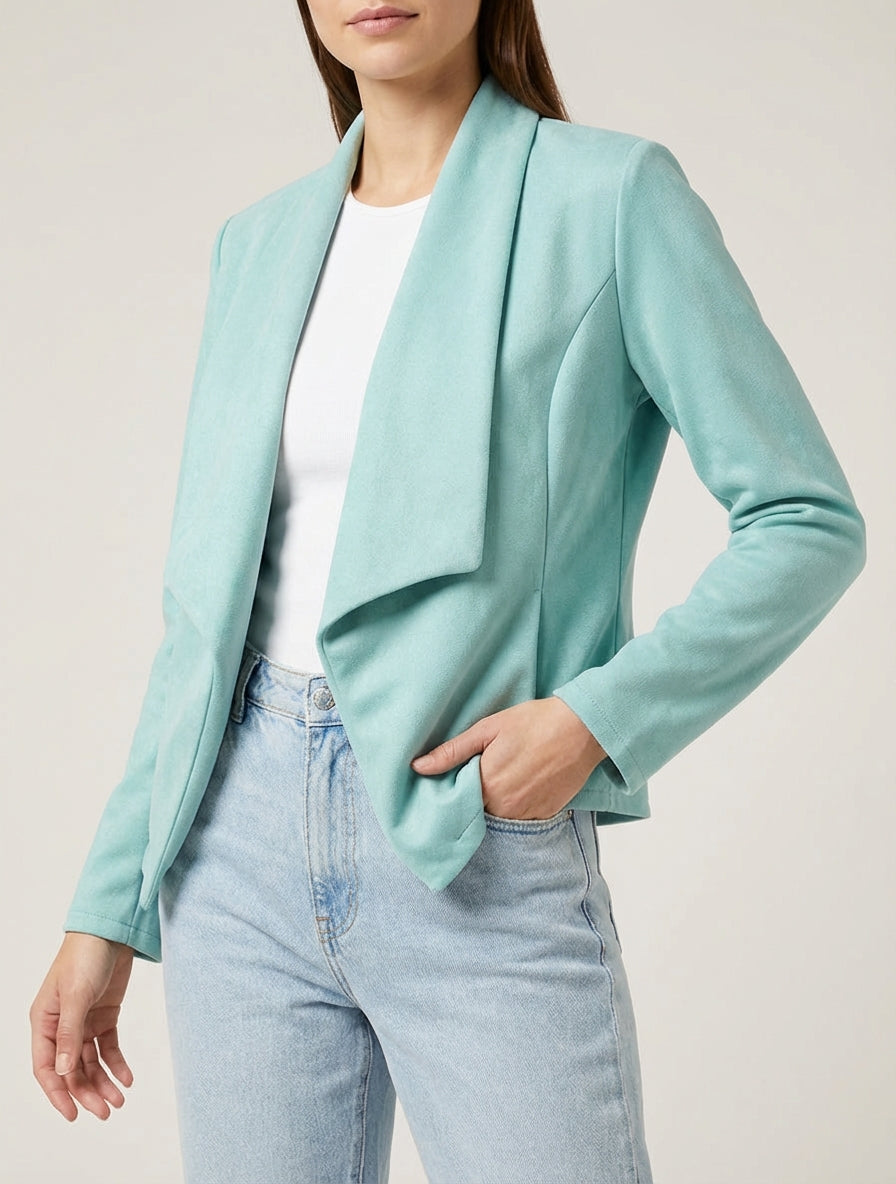 Chaqueta de ante recta con cuello chal - Verde agua