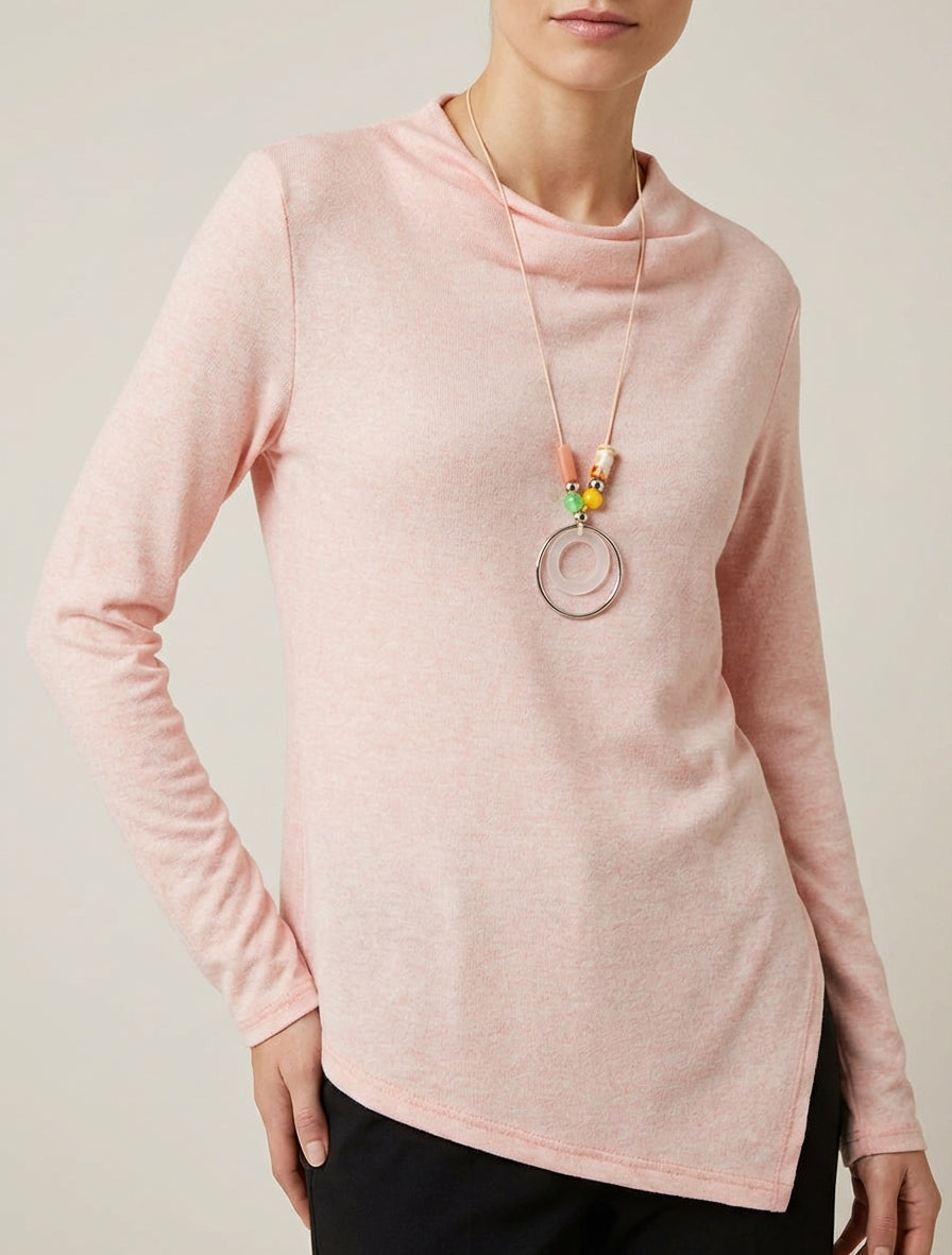 Jersey asimétrico con cuello drapeado - Rosa