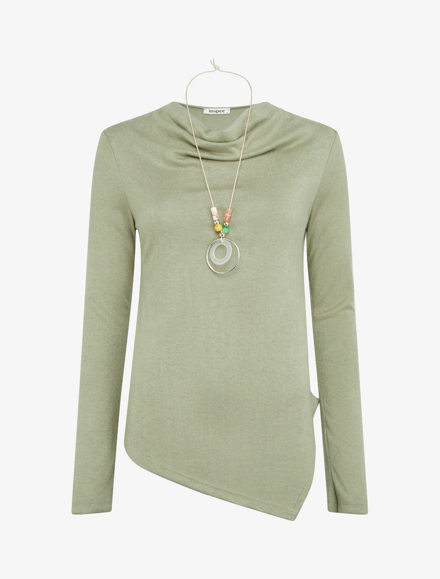 Pull asymétrique à col bénitier - Kaki - 1