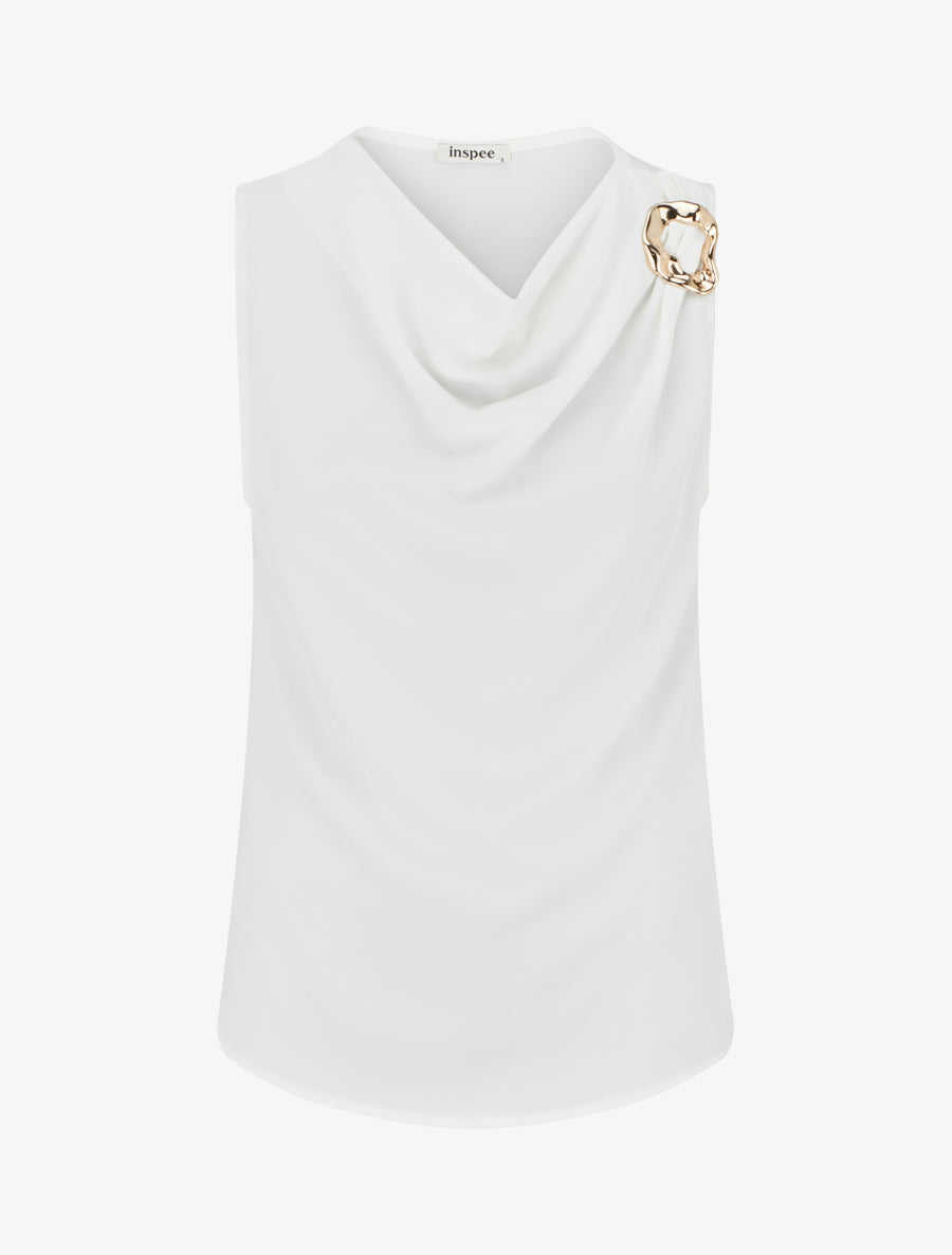 Top uni à empiècement bijou - Blanc - 1