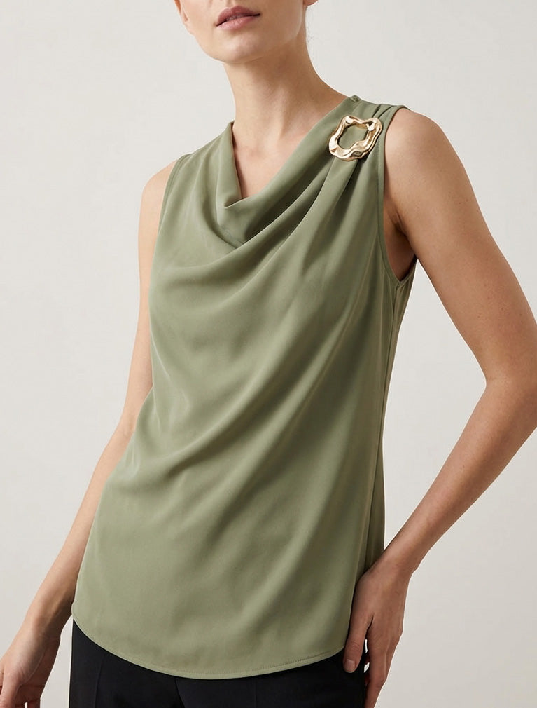 Top unido con incrustaciones de joyas - Caqui