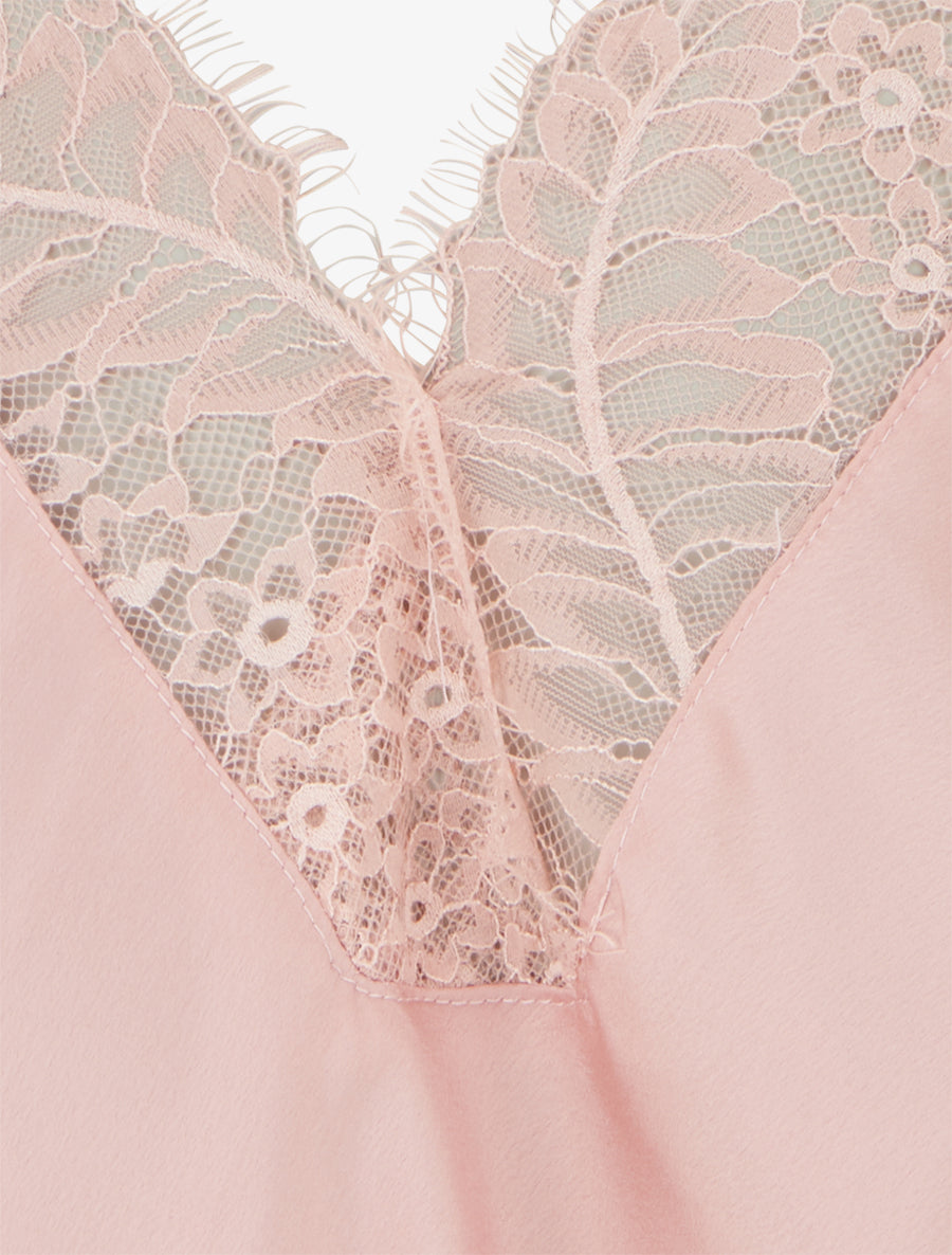 Top satiné à col V en dentelle - Rose - 3