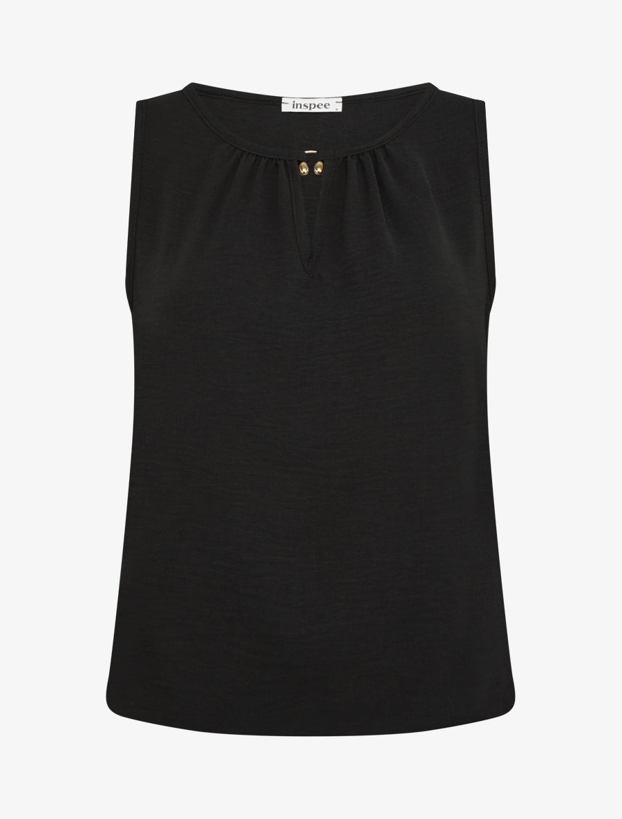 Top élastiqué à empiècement bijou - Noir - 1
