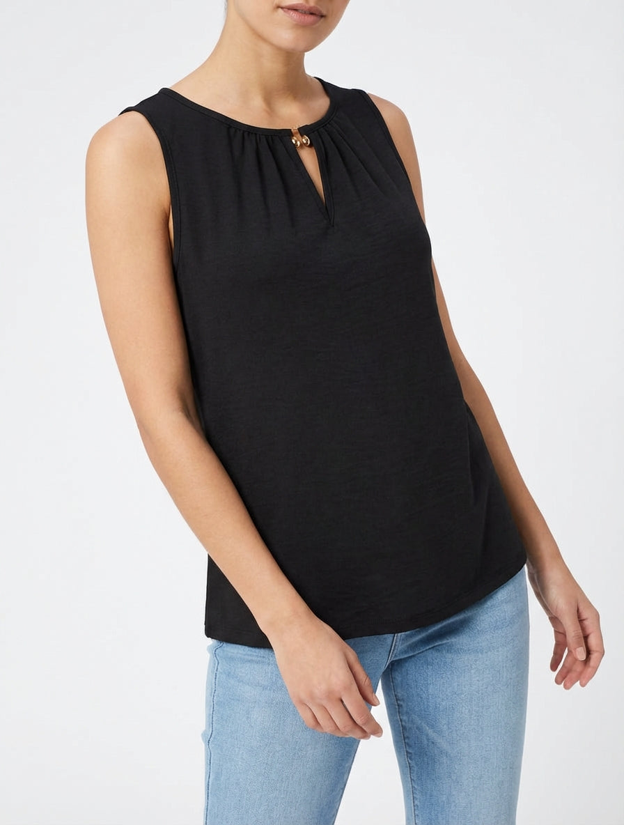 Top elástico con incrustación de joya - Negro