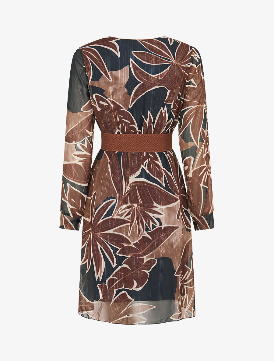 Robe légère en voile lamé imprimé feuillage - Marine - 2