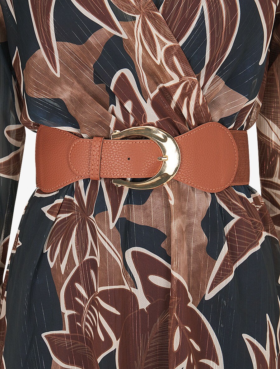 Robe légère en voile lamé imprimé feuillage - Marine - 3