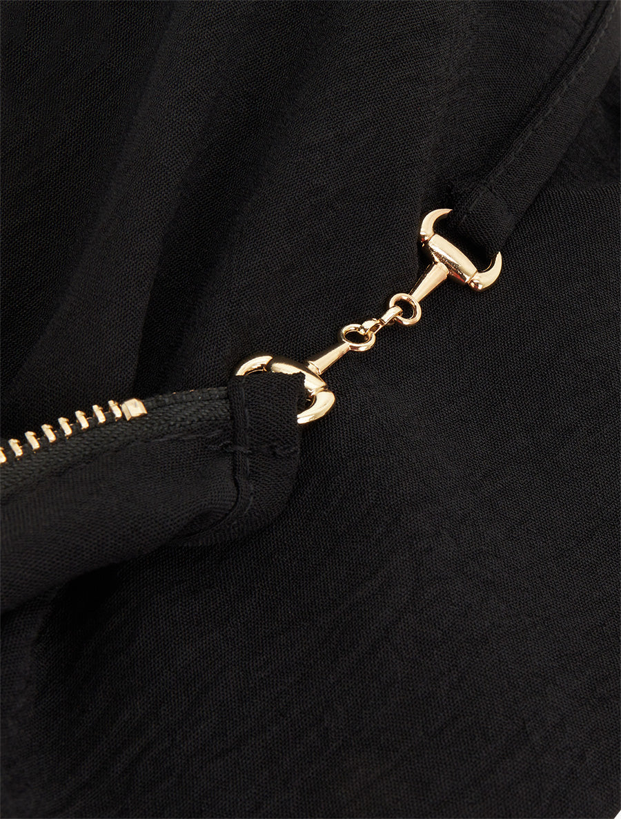 Caraco liso con cuello en V con cremallera - Negro