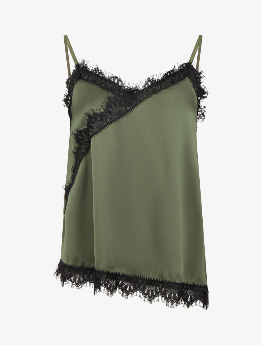 Caraco satiné asymétrique à détail dentelle - Kaki - 1