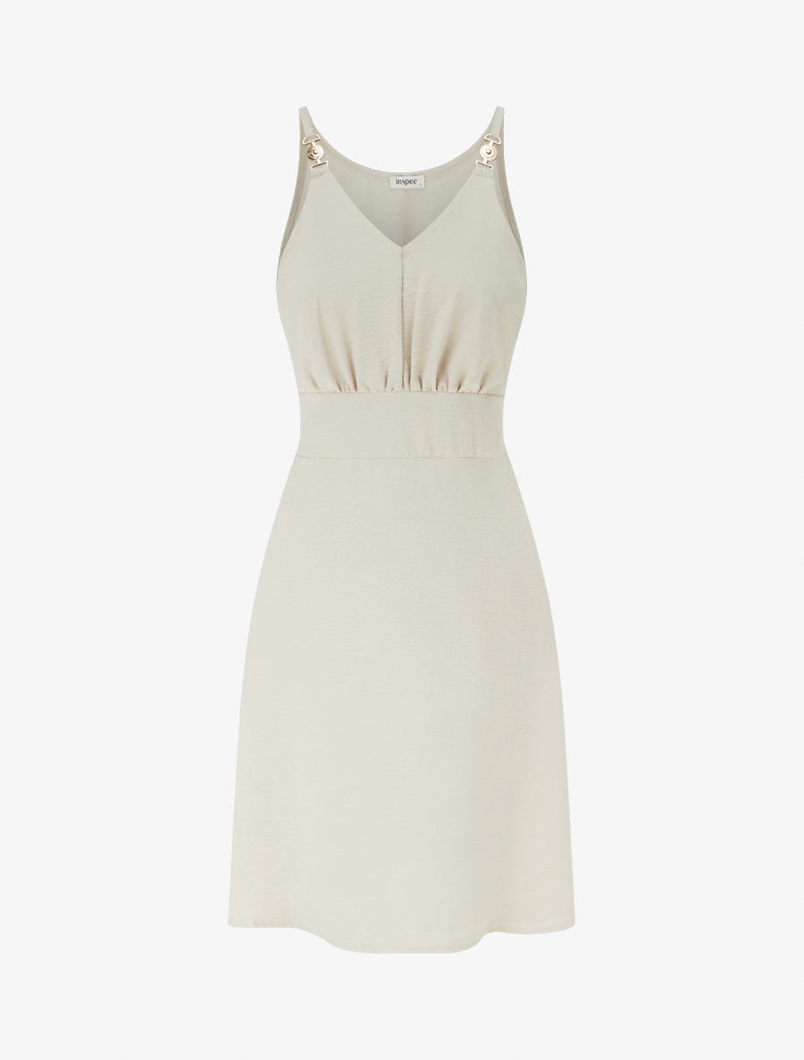 Robe évasée à bretelles bijoux - Beige - 1