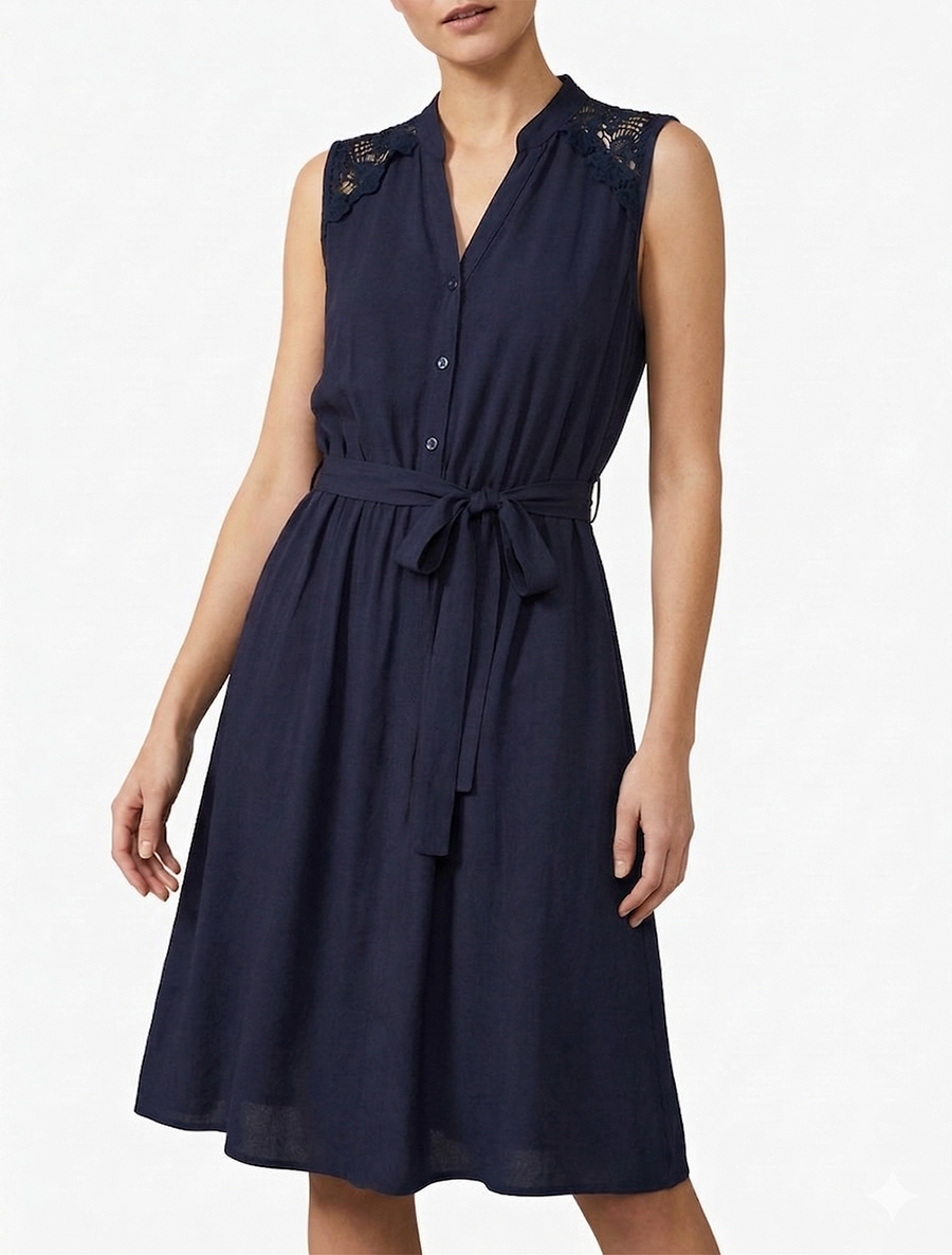 Vestido midi abotonado sin mangas - Marine