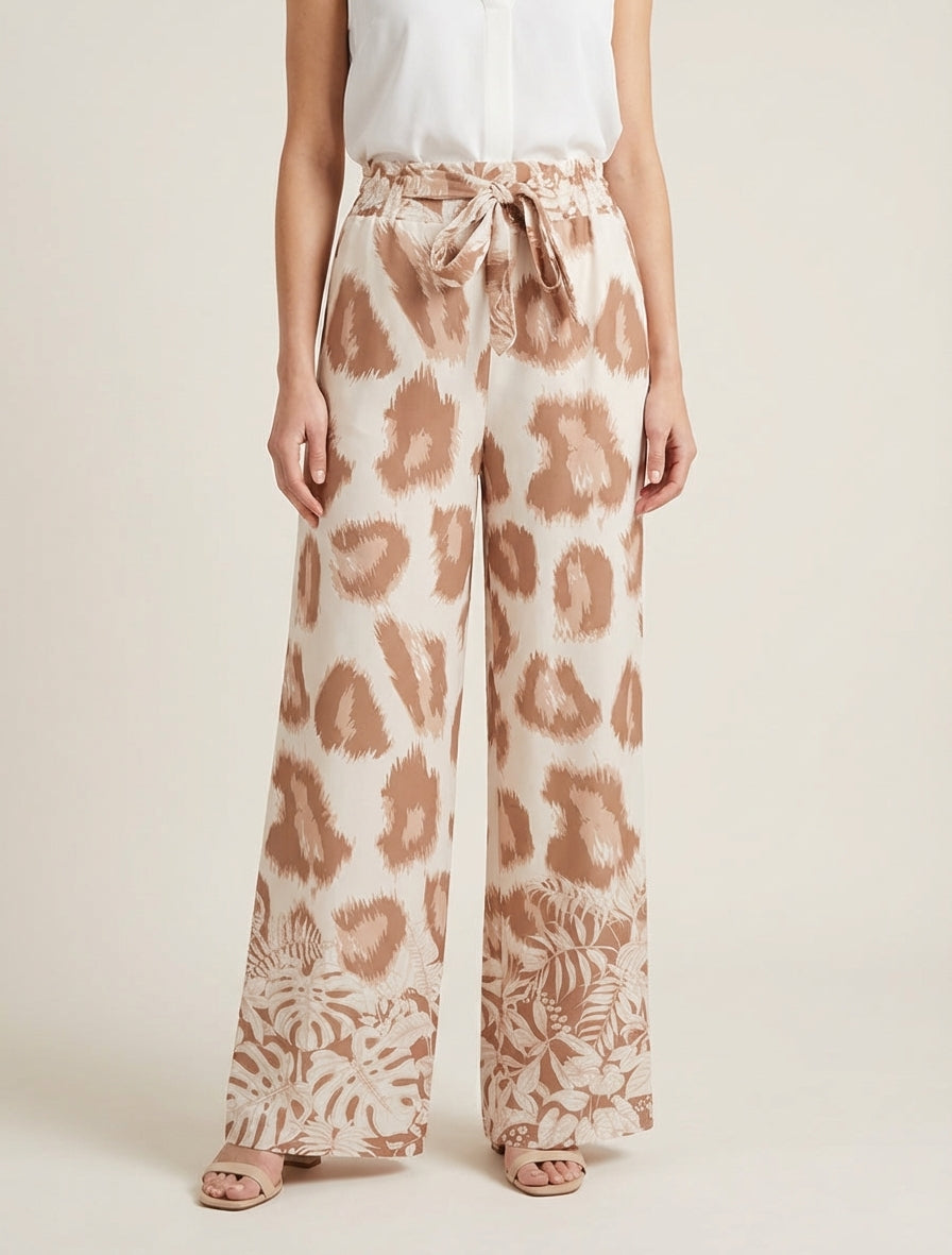 Pantalón ancho estampado de leopardo fantasía - Camello