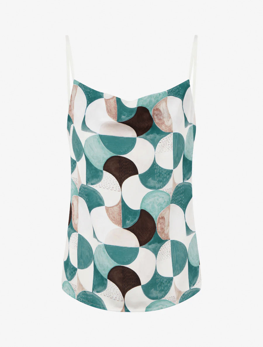Caraco satinado estampado retro - Azul pato