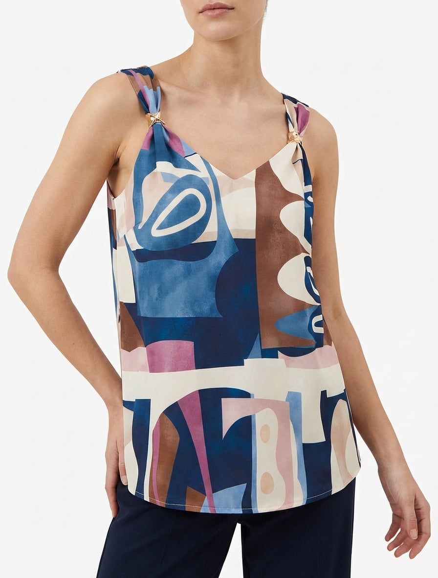 Top derecho estampado gráfico con tirantes de joya - Marine