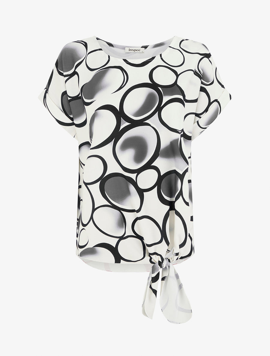 Top ample manches courtes imprimé cercles - Noir - 1